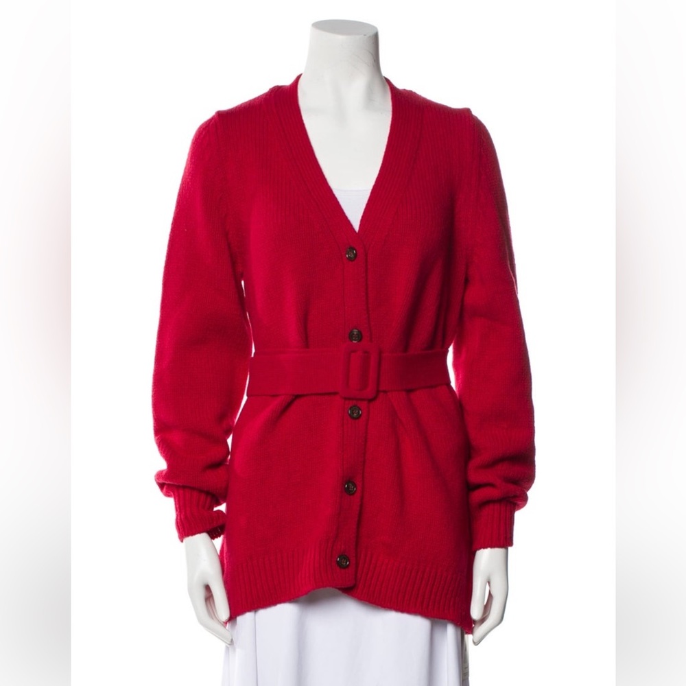 Goop G. Label Belted Red V-Neck Sweater